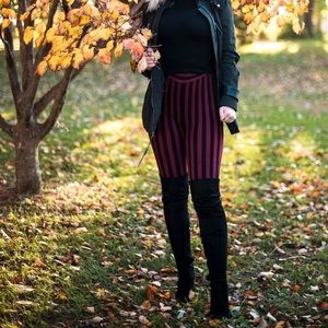Maroon and black stripe leggings